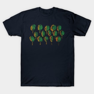 Cross Stitch Trees - Teal background T-Shirt